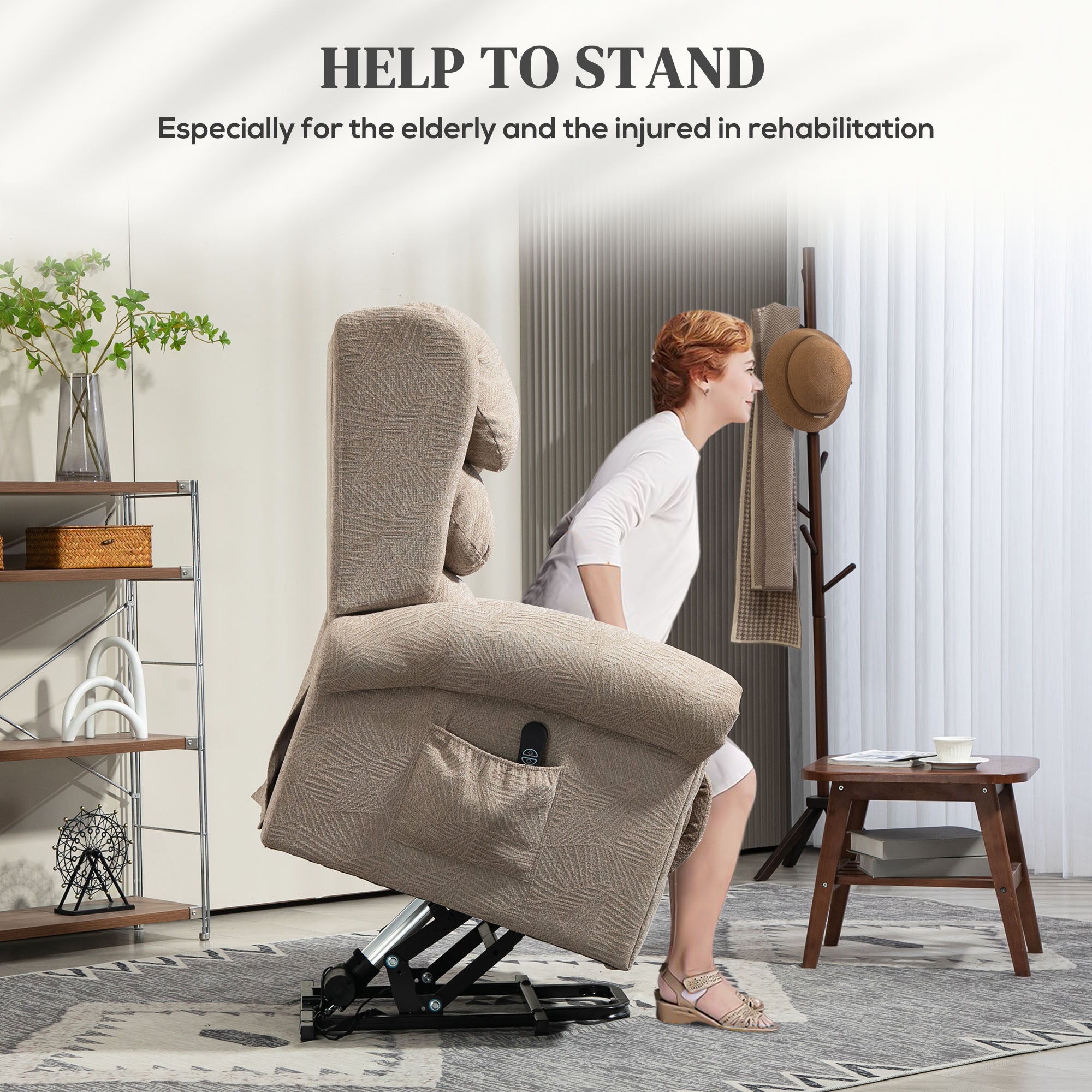 Electric Power Lift Riser Recliner Chair with Remote Khaki | FOXDEN ...