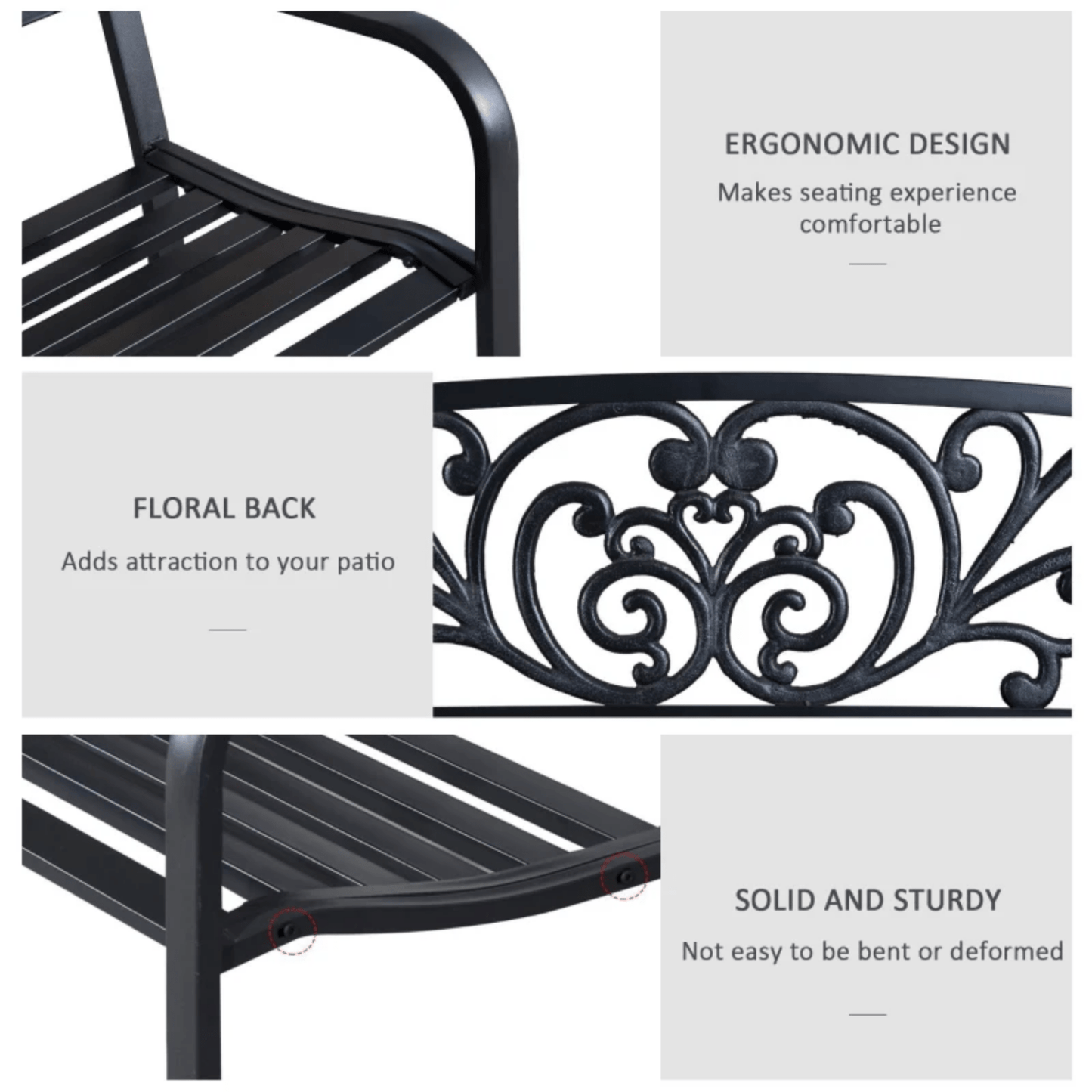Vintage Metal Bench 2 Seater Love Seat French Garden Furniture Patio Seating