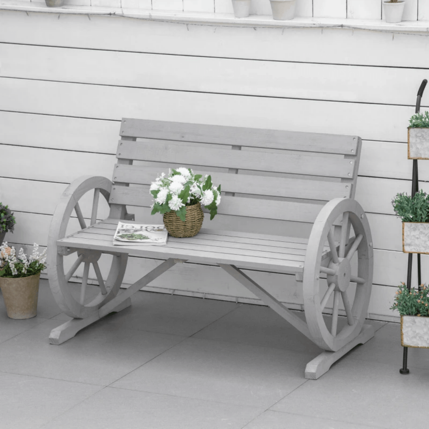 Wooden 2 Seater Garden Bench Rustic Patio Loveseat Park Seat Outdoor Furniture