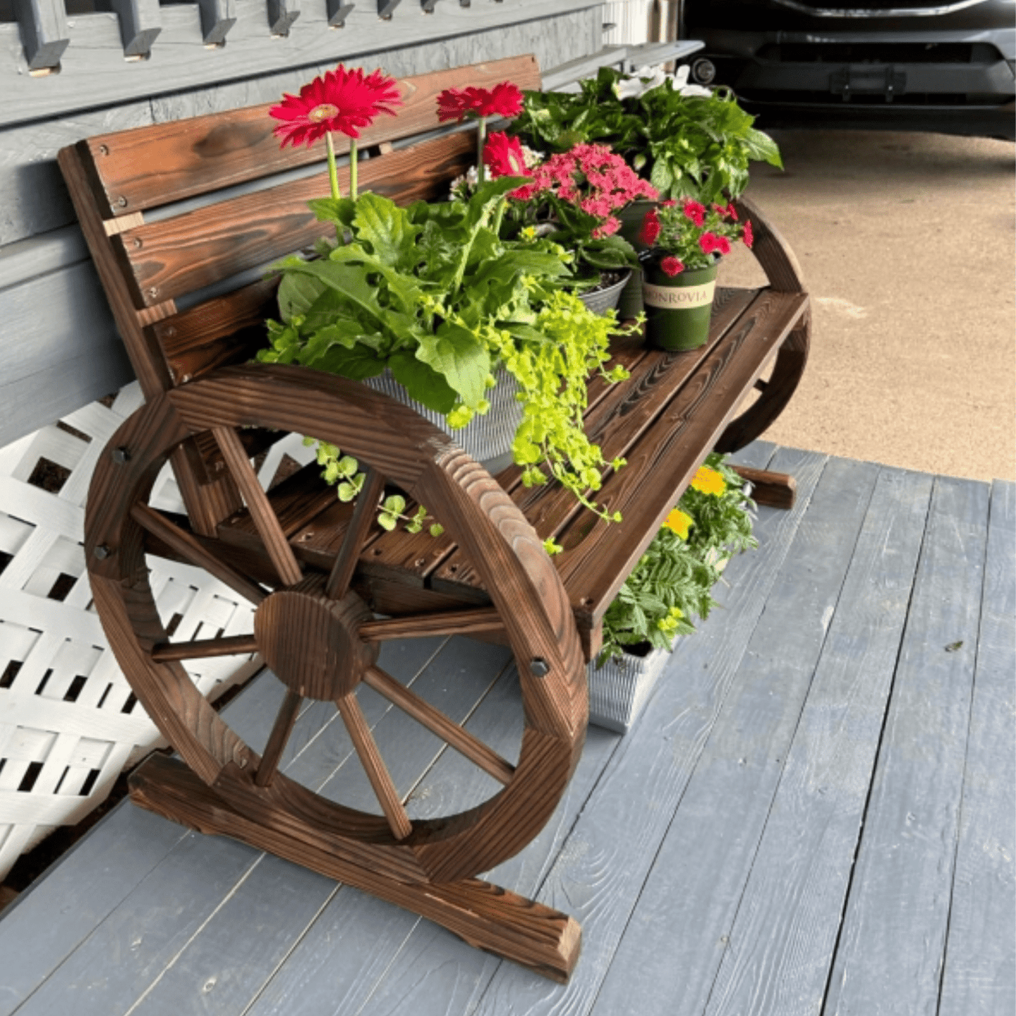 Wooden 2 Seater Garden Bench Rustic Patio Loveseat Park Seat Outdoor Furniture