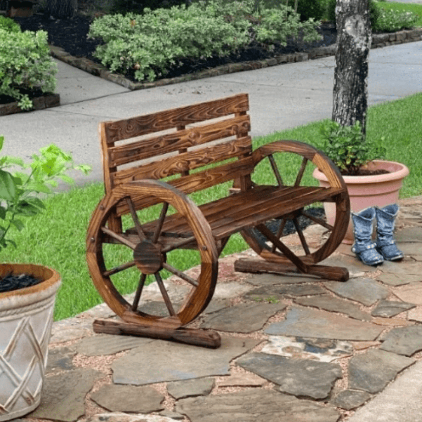Wooden 2 Seater Garden Bench Rustic Patio Loveseat Park Seat Outdoor Furniture