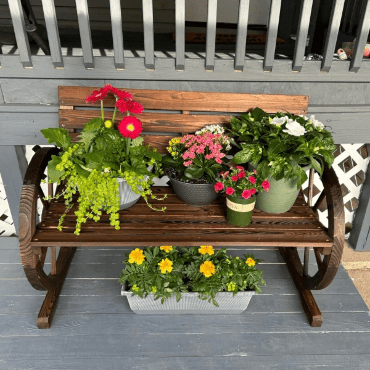 Wooden 2 Seater Garden Bench Rustic Patio Loveseat Park Seat Outdoor Furniture