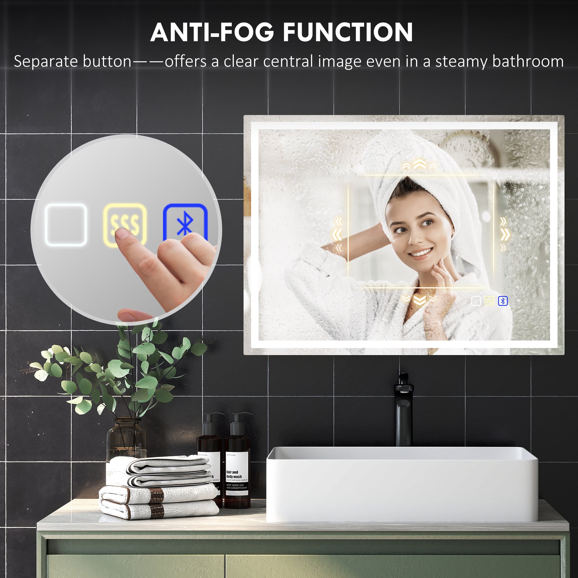 LED Bathroom Mirror with Bluetooth & Demister 80x60cm | FOXDEN | FOXDEN